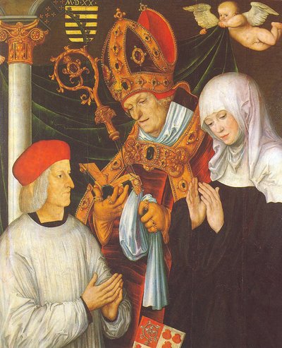 Gabriel von Eyb, Bischof von Eichstätt, mit den Heiligen Willibald und Walburga von Lucas Cranach the Elder